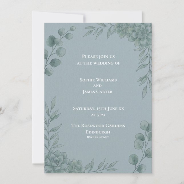 Convite de Casamento em Eucalipto Cinza Azul (Frente)