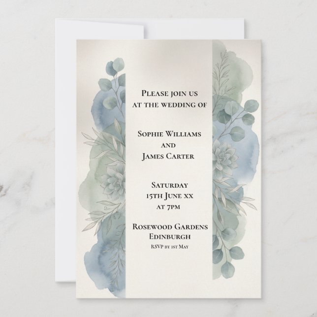 Convite de Casamento em Eucalipto Cinza Azul (Frente)