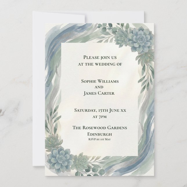 Convite de Casamento em Eucalipto Cinza Azul (Frente)