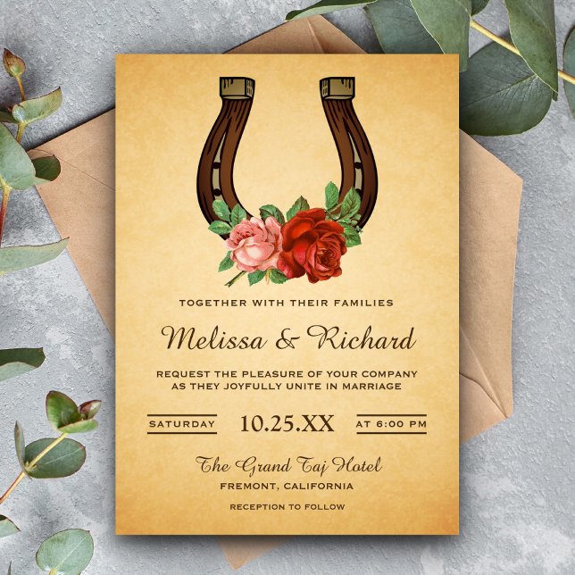 Convite de Casamento em Ferradura Floral Country R (Criador carregado)