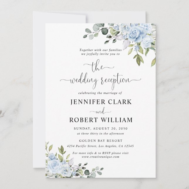 Convite de Casamento em Floral Azul Empoeirado com (Frente)