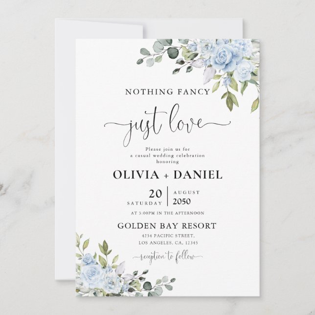 Convite de Casamento em Floral Eucalipto Azul Empo (Frente)