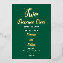 Convite de Casamento em Folha Dourada Verde Dois T