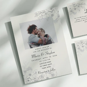 Convite de Casamento em Foto Azul Empoeirado Vinta