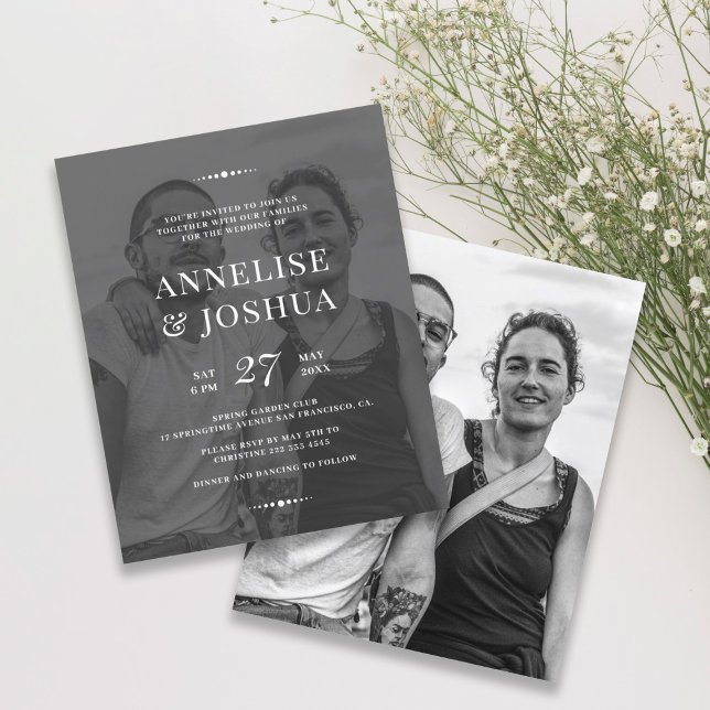 Convite de casamento em foto preto e branco modern (Criador carregado)
