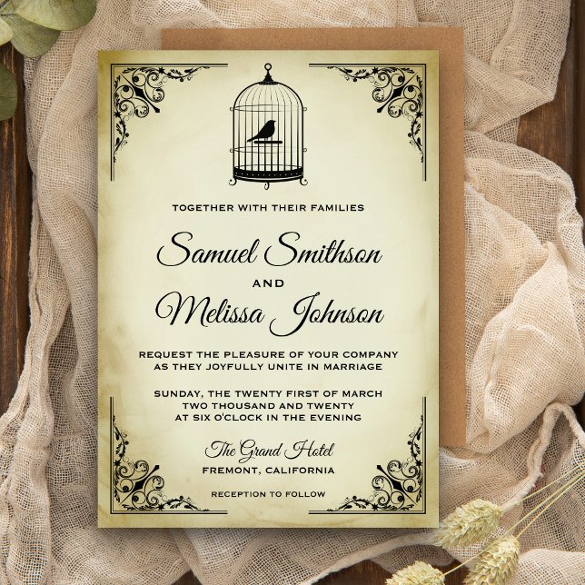 Convite de Casamento em Gaiola de Pássaro Vintage  (Criador carregado)
