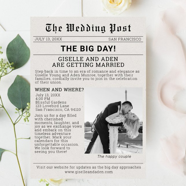 Convite de Casamento em Jornal Nostálgico (Nostalgic Newspaper Wedding Invitation)