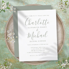 Convite de Casamento em Letra de Cursivo Verde Sag