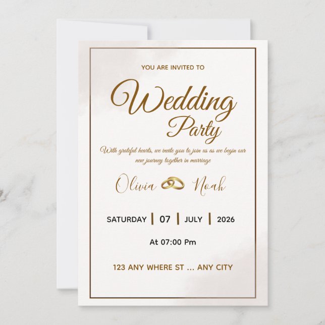Convite de Casamento em Letra Dourada Elegante (Frente)