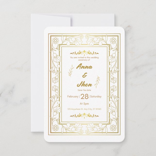 Convite de Casamento em Letra Moderna Floral Pêsse (Frente)