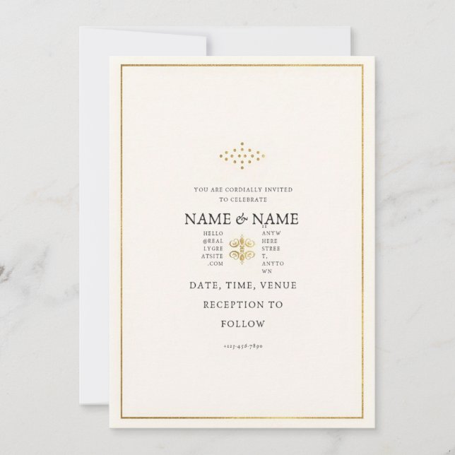 Convite de Casamento em Luxo Ouro e Creme Moderno (Frente)