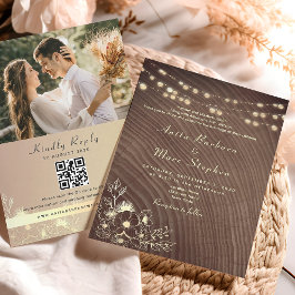 Convite de Casamento em Madeira Rústica com Luzes 