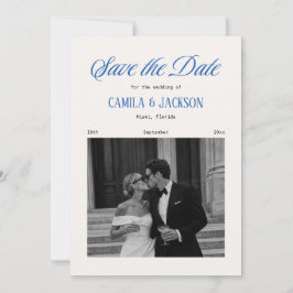 Convite de casamento em marfim e azul naval para s
