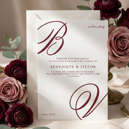 Convite de Casamento em Marfim e Borgonha com Mono
