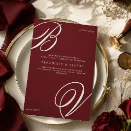 Convite de Casamento em Marfim e Borgonha com Mono