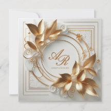Convite de Casamento em Marfim e Dourado Elegante