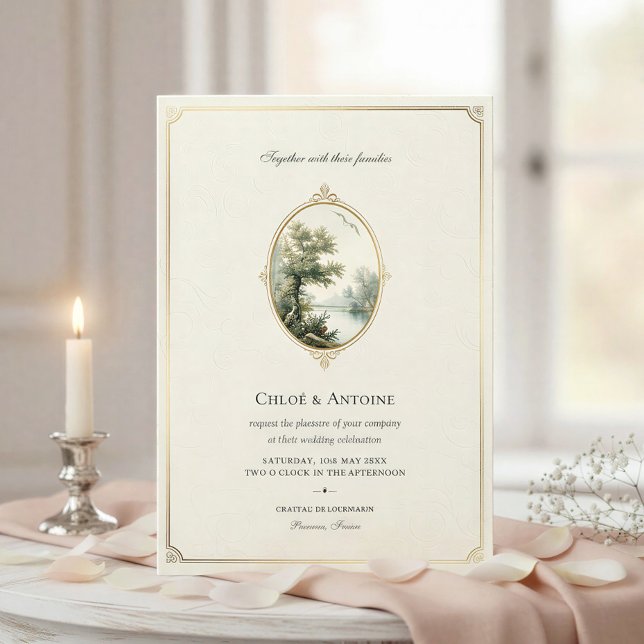 Convite de Casamento em Marfim Pastoral Francês (Criador carregado)