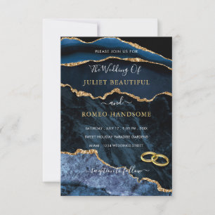 Convite de Casamento em Mármore Azul Naval com Bri