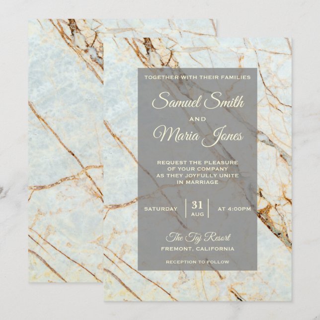 Convite de Casamento em Mármore Marfim Elegante (Frente/Verso)