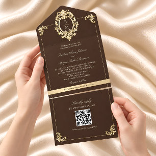 Convite de Casamento em Marrom Chocolate com Códig