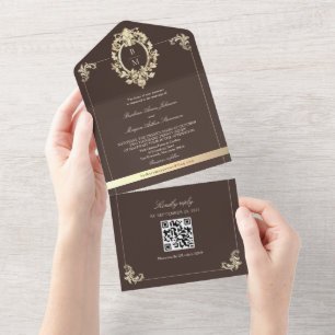 Convite de Casamento em Marrom Chocolate com Códig