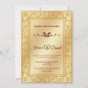Convite de Casamento em Metalizado Dourado Luxuoso