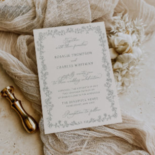 Convite de Casamento em Moldura de Rosas Sage Vint