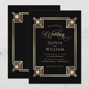 Convite de Casamento em Moldura Dourada Antiga Art