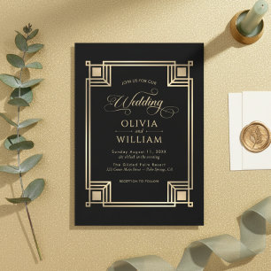 Convite de Casamento em Moldura Dourada Vintage Ar