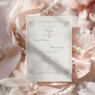 Convite de Casamento em Moldura Dourada Vintage Fr