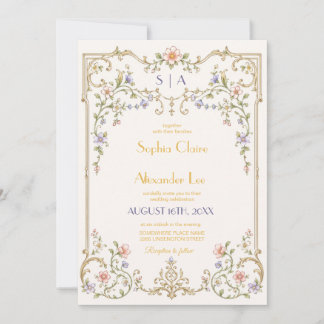 Convite de Casamento em Moldura Floral Vitoriana E