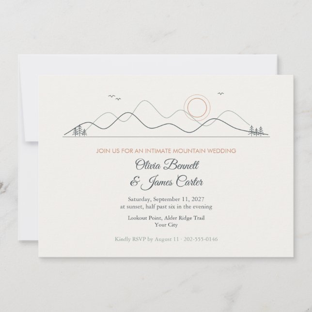 Convite de Casamento em Montanha com Arte Linear (Frente)
