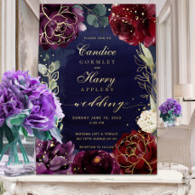 Convite de Casamento em Naval Burgundy II com Folh