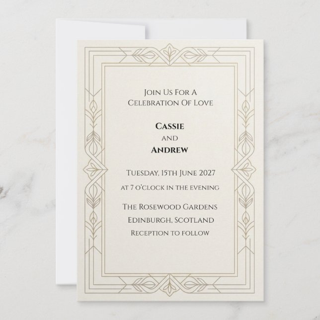 Convite de Casamento em Ouro Art Déco (Frente)