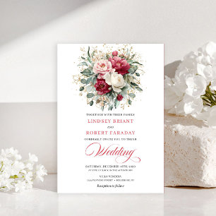 Convite de Casamento em Ouro Branco Vermelho Rubi