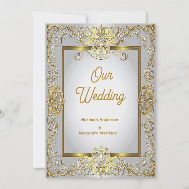 Convite de Casamento em Ouro e Prata Elegante – Or (Frente)
