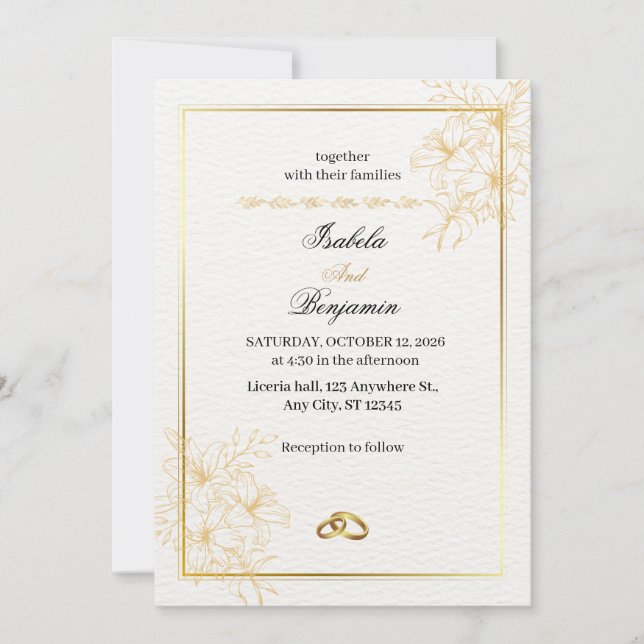 Convite de casamento em ouro elegante (Frente)