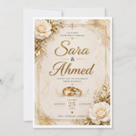 Convite de Casamento em Ouro Elegante | Floral Clá