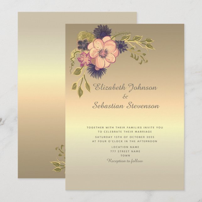 Convite de Casamento em Ouro Falso (Frente/Verso)