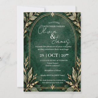 Convite de casamento em ouro verde esmeralda