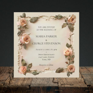Convite de casamento em papel antigo floral rústic