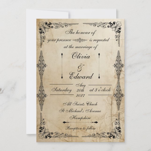 convite de casamento em pergaminho do século XVIII (Frente)