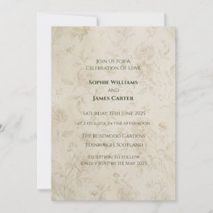 Convite de Casamento em Pergaminho Rosa Vintage