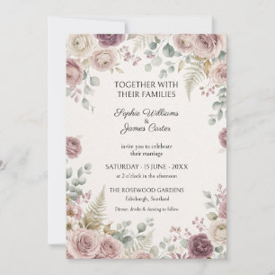 Convite de Casamento em Poeira Rosa Malva Eucalipt