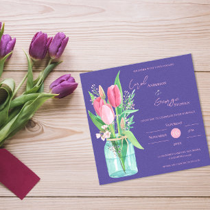 Convite de Casamento em Pote de Mason Floral Rosa