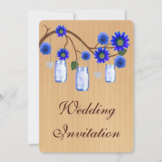 Convite de Casamento em Potes de Pedra Azul Countr (Frente)