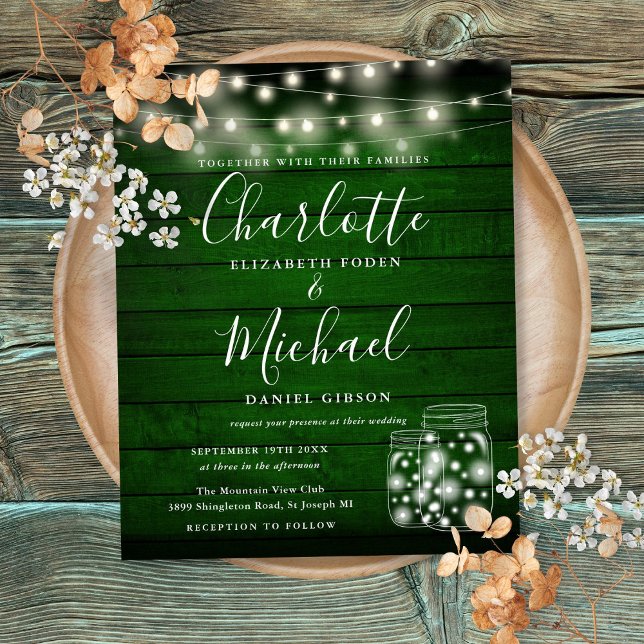 Convite de Casamento em Potes de Pedra de Madeira  (Budget Green Wood Mason Jars Wedding Invitation)