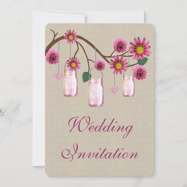Convite de Casamento em Potes de Pedra Rosa Rustic (Frente)