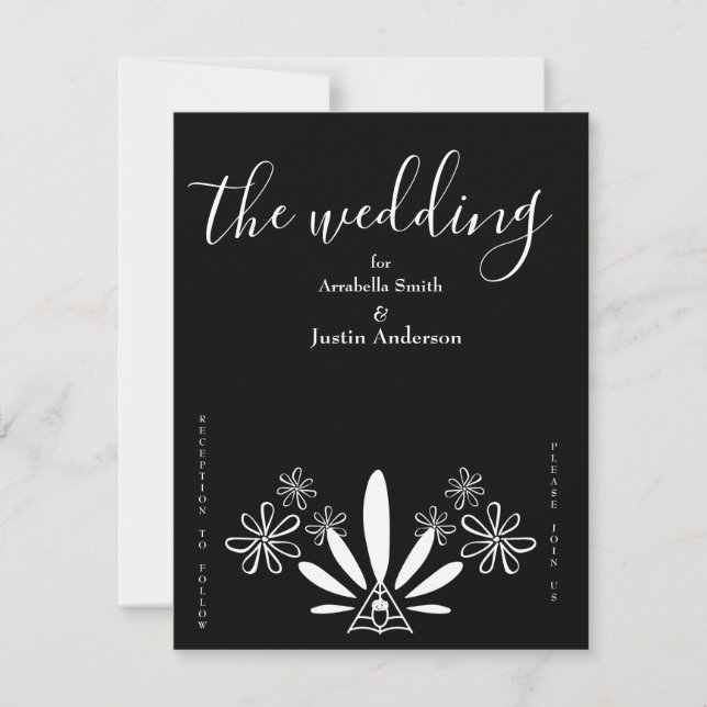Convite de Casamento em Preto e Branco com Floral  (Frente)