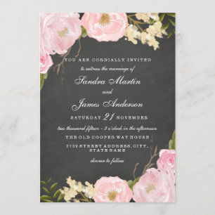 Convite de Casamento em Quadro Negro Floral Elegan